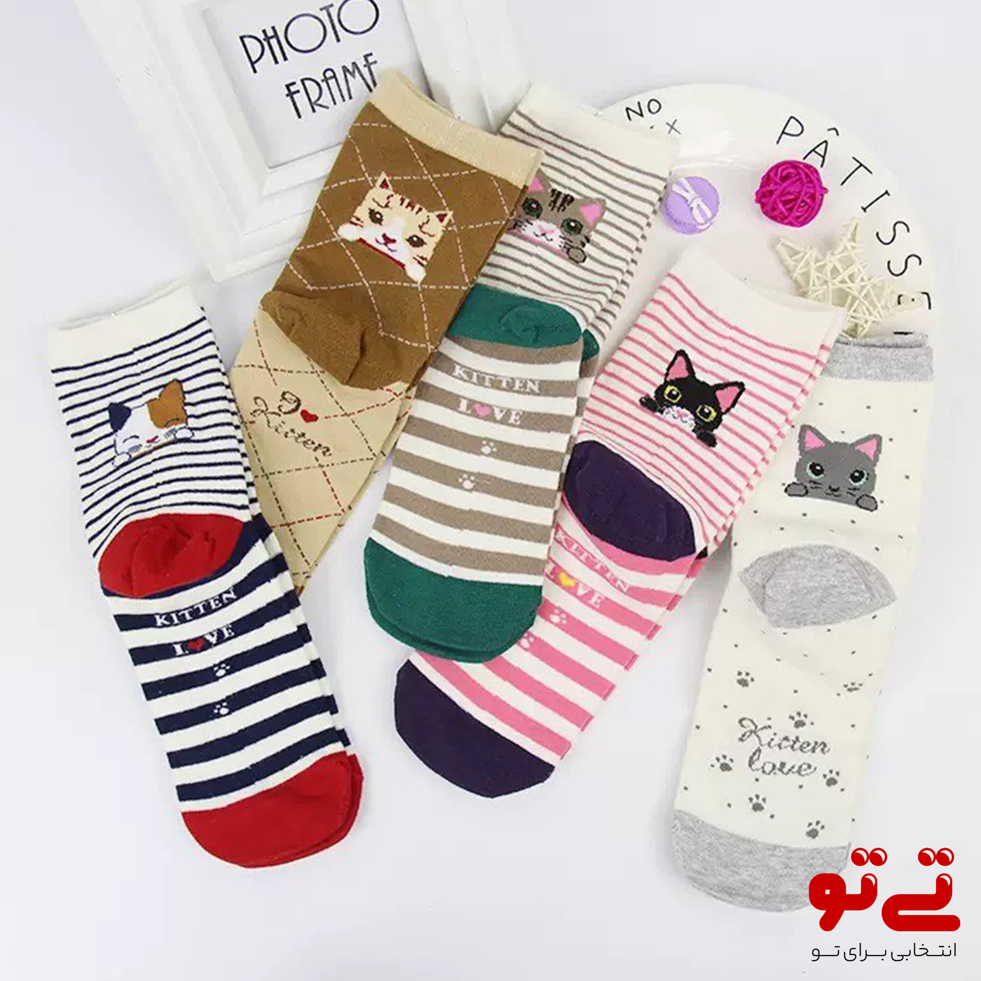 جوراب ساق بلند طرح گربه مدل2549